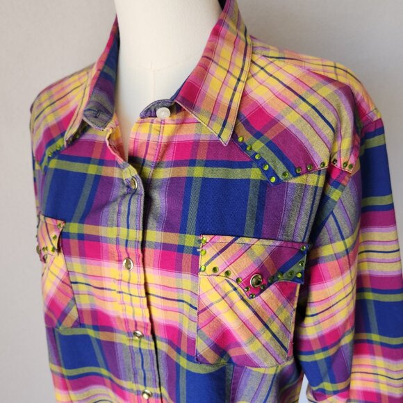 Panhandle Slim Rough Stock Jeweled Rhinestone Snap Western Shirt Plaid - Picture 5 of 10
